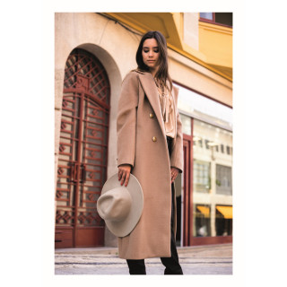 Casaco comprido com gola de lapela e botões dourados