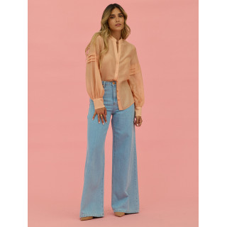 Calça de ganga clara wide leg