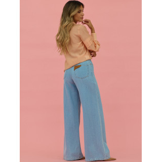 Calça de ganga clara wide leg