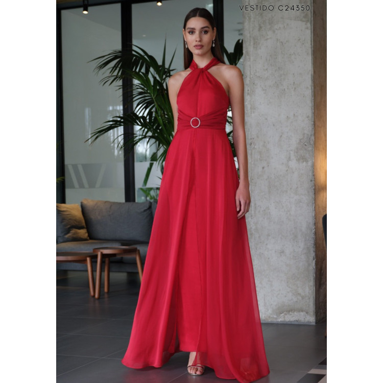 Vestido Longo Halter Neck + Detalhe Drapeado