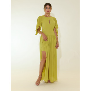 Vestido comprido com lágrima e manga aberta