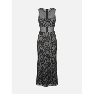Vestido comprido estampado com tule
