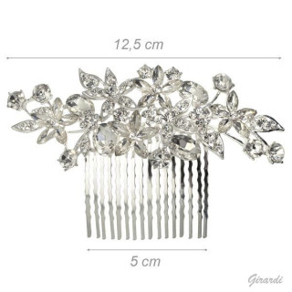 Pente-Travessão Decorativo Strass-Folhas e Flores Cristal