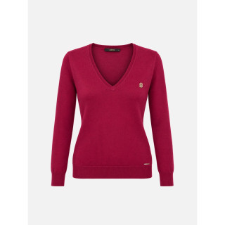 Camisola de malha com decote V com logo metálico