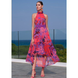 Vestido Fluido Estampado com Cinto