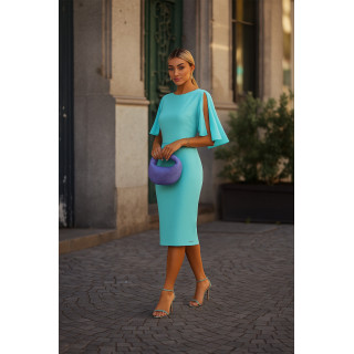 Vestido Midi com Manga Aberta e Babados