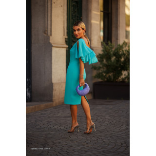 Vestido Midi com Manga Aberta e Babados