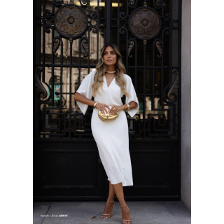 Vestido comprido com decote em V e mangas largas