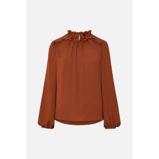 Blusa lisa com detalhe de folhos e manga abalonada